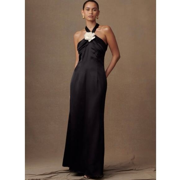 Meshki Dresses & Skirts - Meshki Dylan Rose Halter Dress Size S Black Maxi Halter Gala Formal Occasion